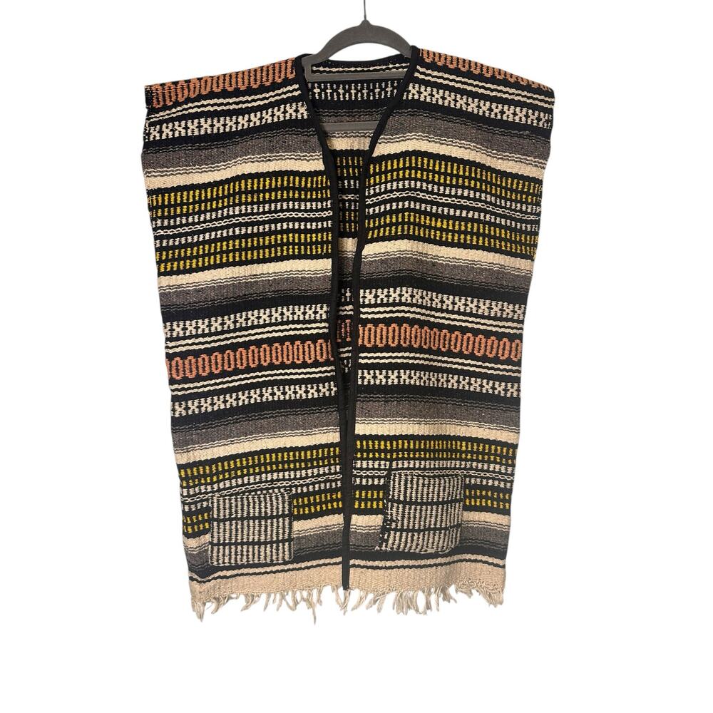 Vintage 70s Mexican Handwoven Boho Vest Poncho S/M Festival Western ArtisanMade - Picture 2 of 5